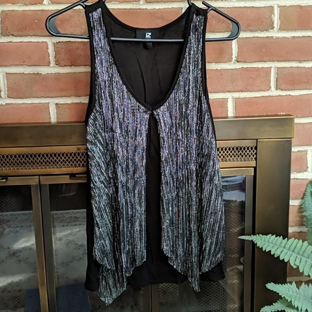 Iz Byer Metallic Black Flowy Blouse